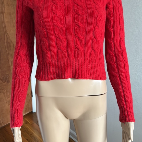 Club Monaco Red Cashmere Cable Knit Turtleneck Cropped Sweater - Picture 3 of 10